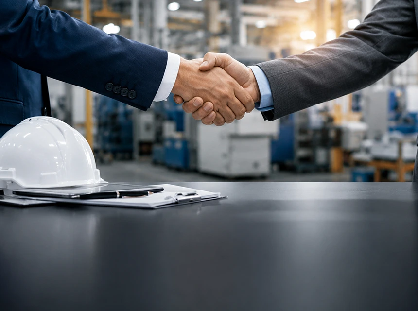 Reunión de negocios entre proveedor industrial y cliente